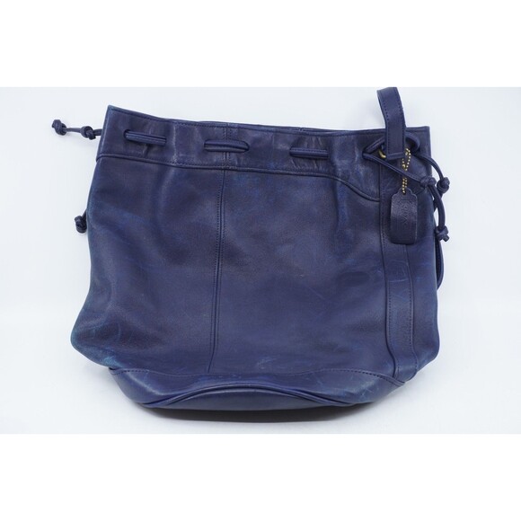 Coach Vintage Suede Bucket Bag Drawstring Blue / Brown 70s/80s VTG - Picture 1 of 5